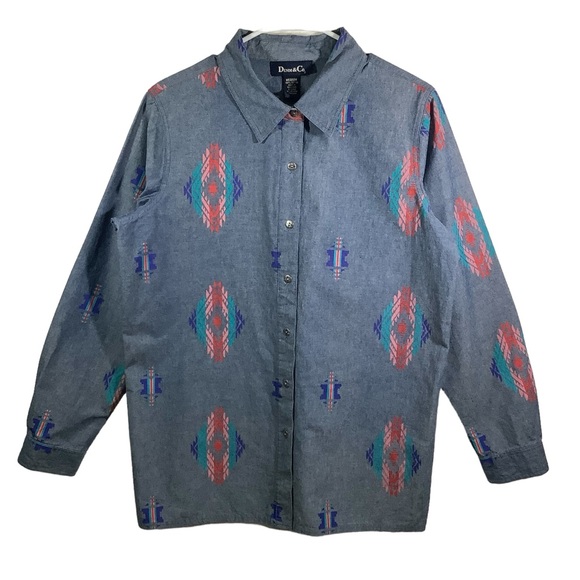 Denim&Co Tops - Denim & Co Button Down Chambray Shirts Western 100% Cotton